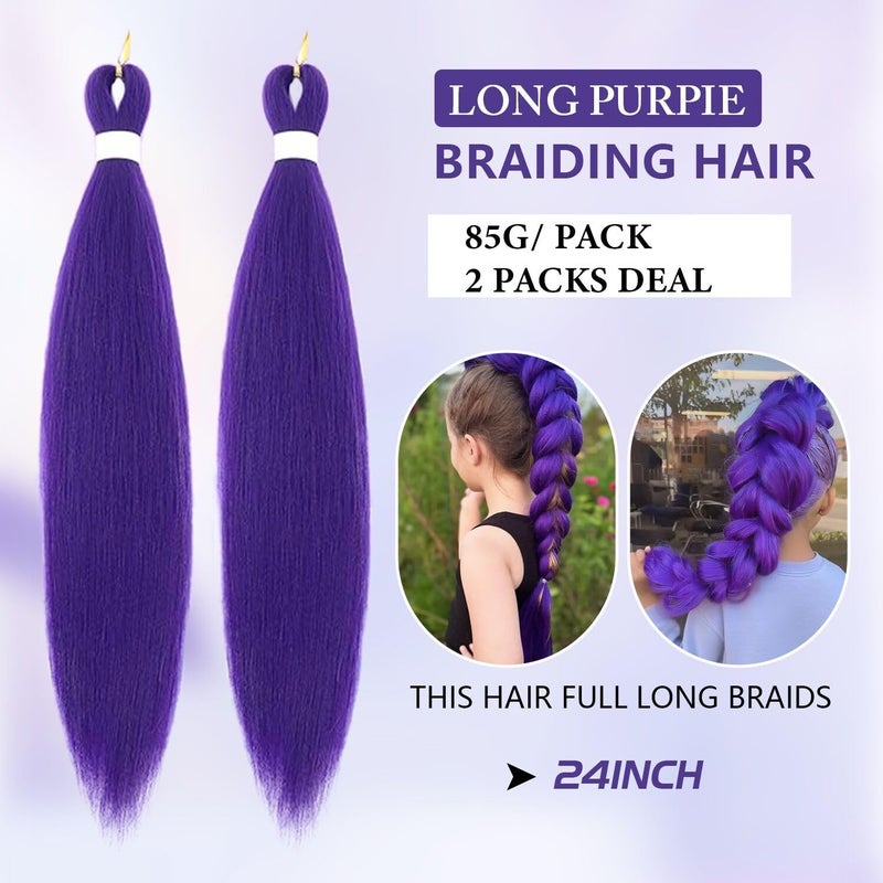 AGO Long Purple Braiding Hair Pre stretched Synthetic Hair Extensions as Rumi Hair Style,Yaki Texture Purple Hair Extensions for Stage Party Halloween Costume Cosplay 24 inch(Pack of 2) - Image 3
